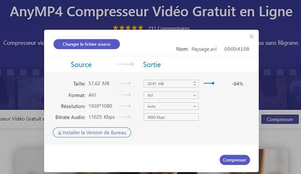 Compresser une vidéo avec AnyMP4 Compresseur Vidéo Gratuit en Ligne