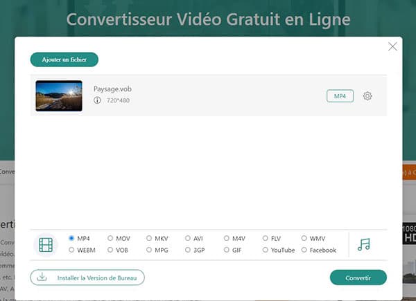 Convertir un DVD en AVI avec AnyMP4 Convertisseur Vidéo Gratuit en Ligne
