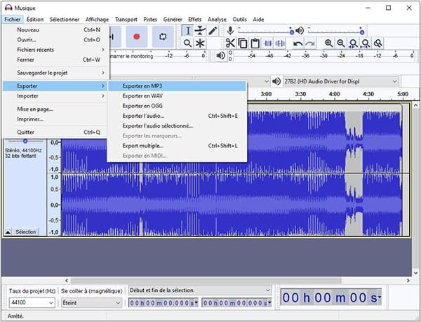 Exporter la musique enregistrée au format MP3