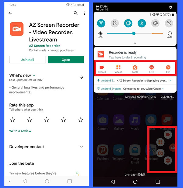 Faire une capture d'écran vidéo sur Android avec AZ Screen Recorder