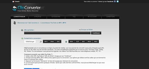 Convertir YouTube en MP4 en ligne avec Clipconverter.cc