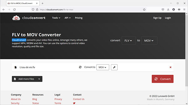 CloudConvert - Convertisseur FLV en MOV