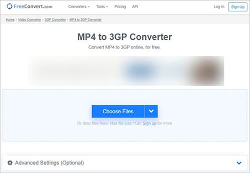 Convertir MP4 en 3GP avec FreeConvert.com
