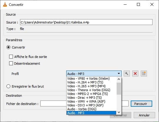 Convertir M4P en MP3 avec VLC