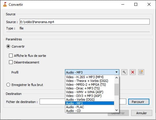 VLC Convertir un fichier MP4 en MP3
