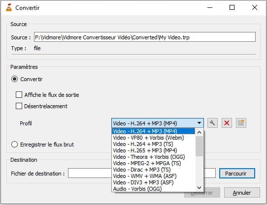 Convertir TRP en MP4 par VLC
