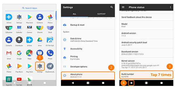 Activer Options pour les développeurs sur Google Phone