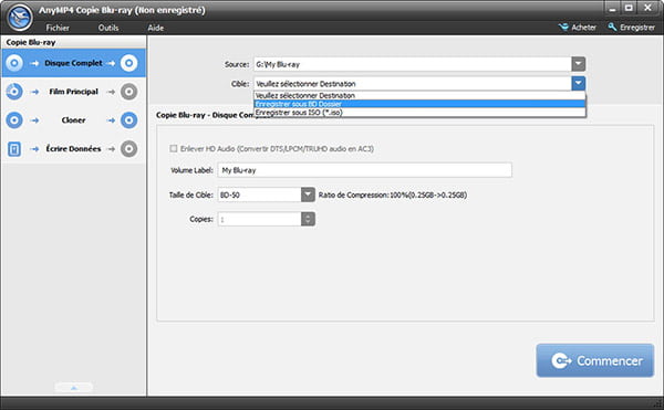 Choisir ISO comme le cible de Blu-ray