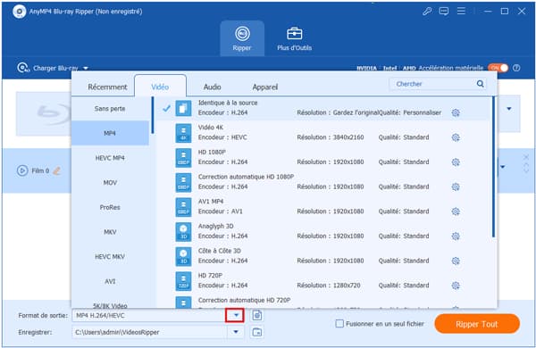 Choisir MP4 comme le format de sortie