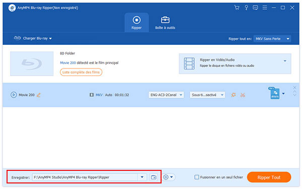 Sélectionner le dossier de sortie et ripper le Blu-ray en MP4