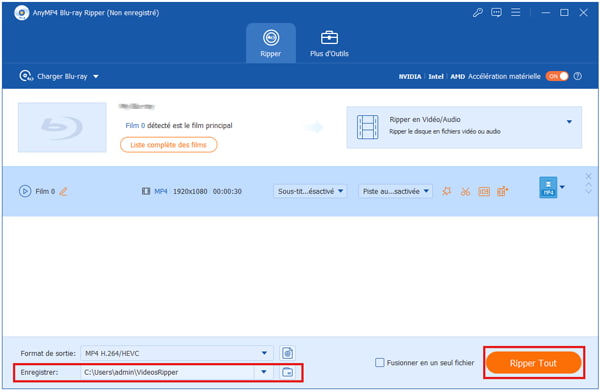 Sélectionner le dossier de sortie et ripper le Blu-ray en MP4