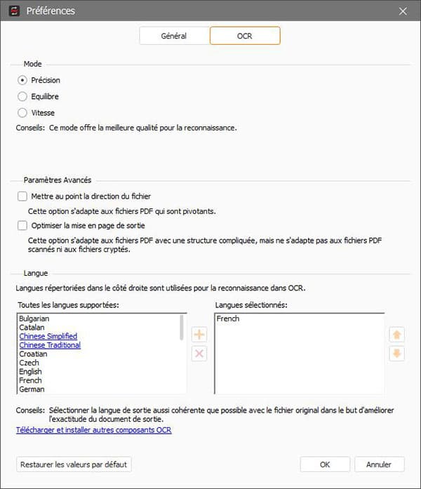 Préférences - OCR