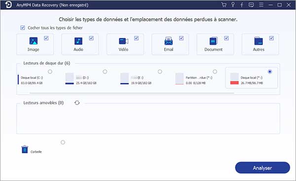 L'interface d'AnyMP4 Data Recovery