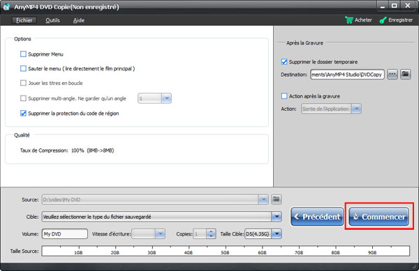 Commencer à copier DVD