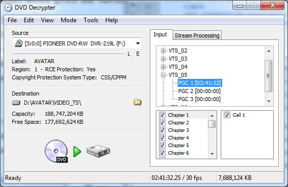 L'interface de DVD Decrypter