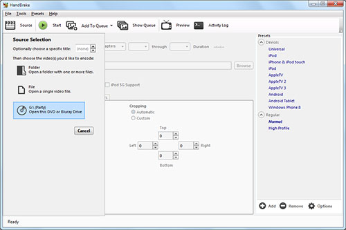 Ajouter des fichiers dans HandBrake