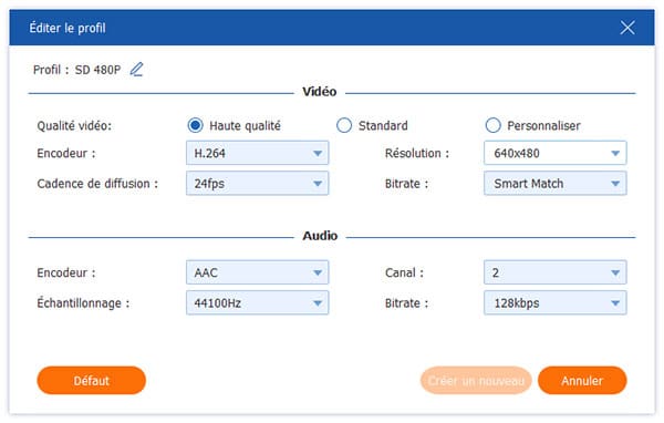 définir l'effet vidéo