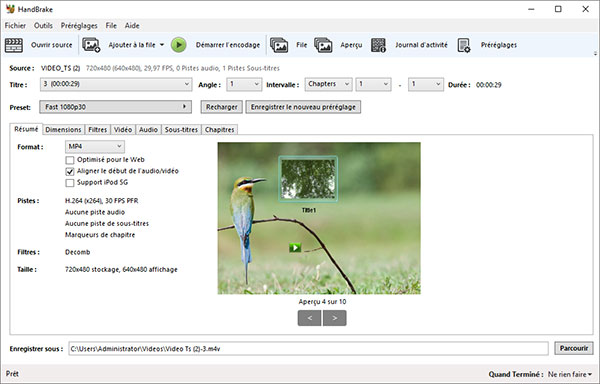 Convertir ISO en MP4 avec HandBrake