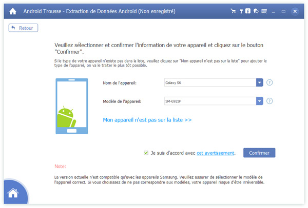 Sélectionner le type d'appareil Android