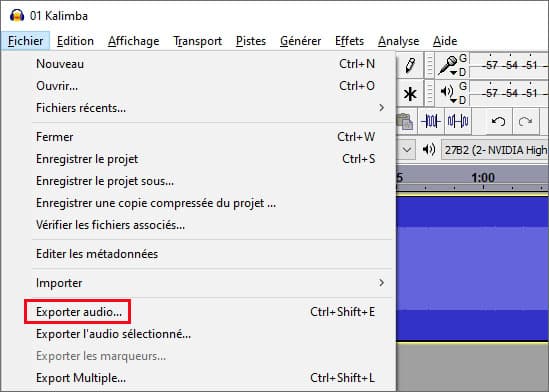 Exporter l'audio dans Audacity