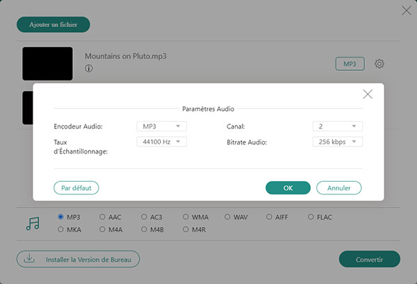 Sélectionner le format de sortir audio