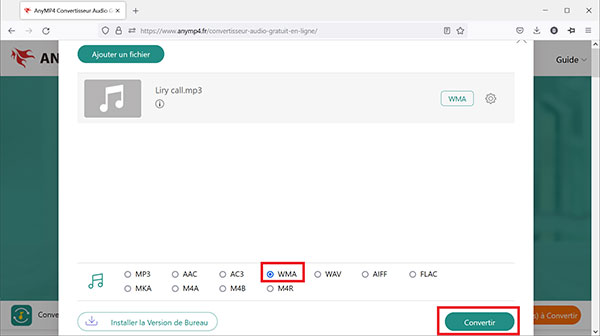 Convertir MP3 en WMA en ligne