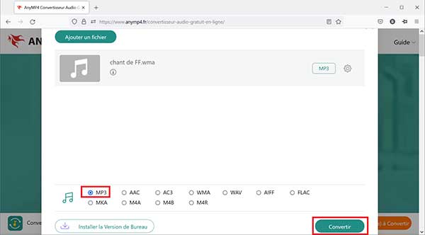 Convertir le fichier WMA en MP3 en Ligne