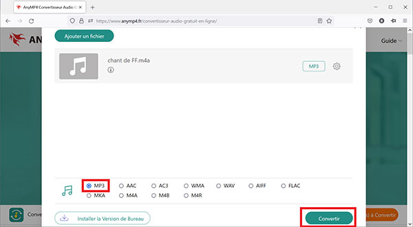 Convertir le fichier M4A en MP3