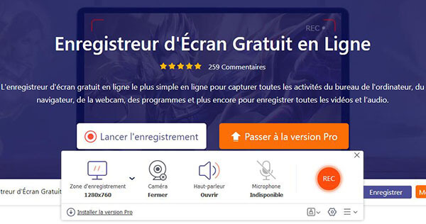 L'interface d'AnyMP4 Enregistreur d'Écran Gratuit en Ligne