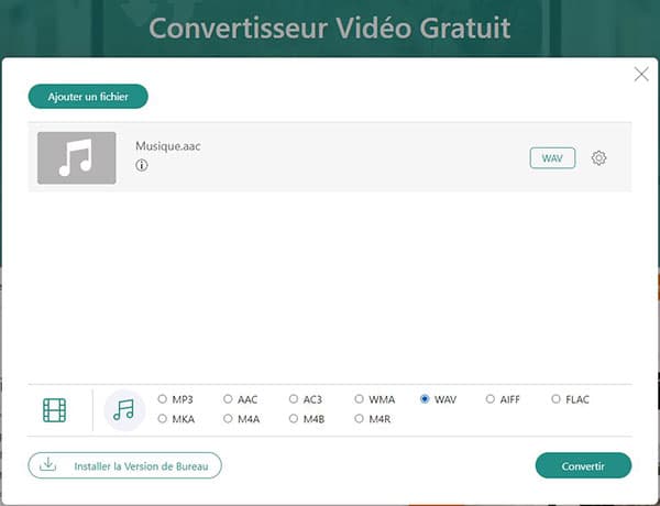 Convertir AAC en WAV en ligne gratuitement