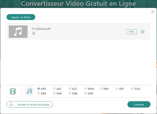 Convertir AIFF en MP3 en ligne gratuitement