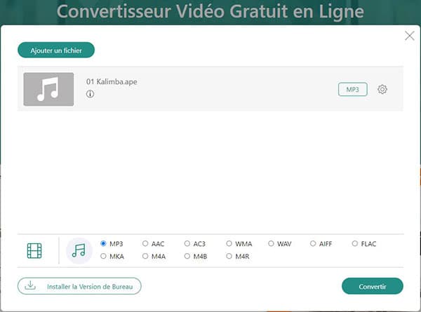 Convertir APE en MP3 en ligne gratuitement