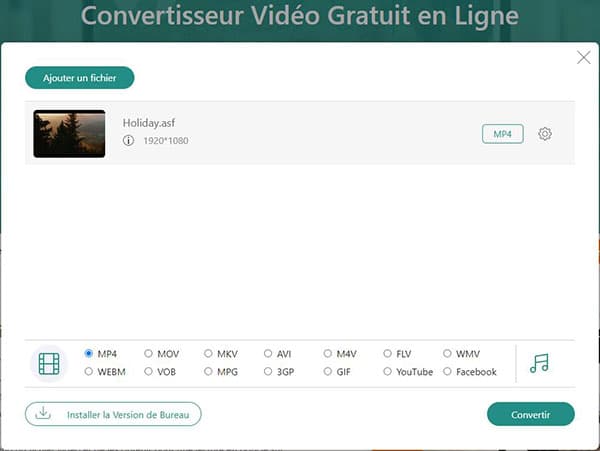 Convertir ASF en MP4 en ligne gratuitement