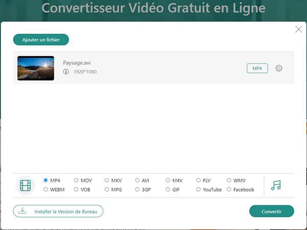 Convertir AVI en MP4 sur Mac en ligne