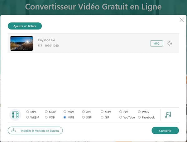 Convertir AVI en MPEG en ligne gratuit