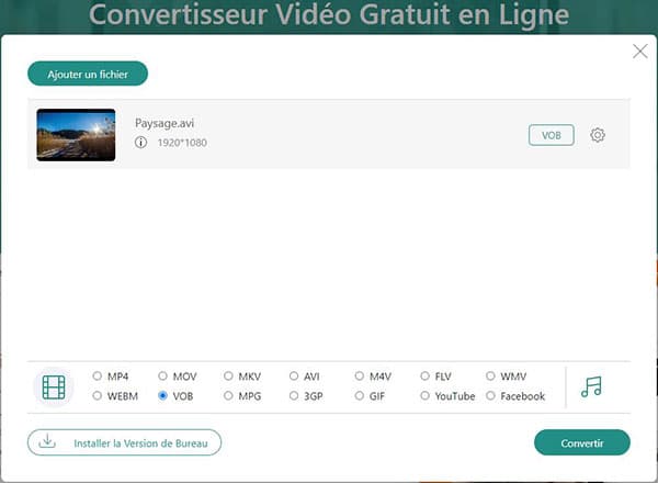 Convertir AVI en VOB en ligne