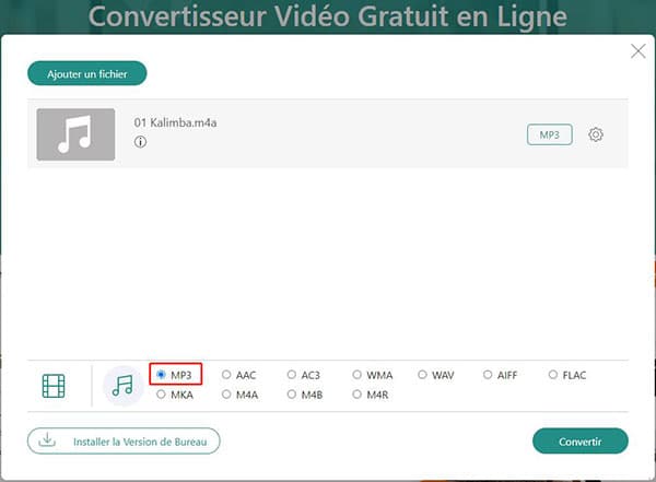 Convertir M4A en MP3 en ligne gratuitement