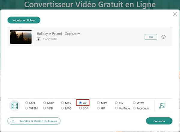 Convertir MKV en AVI en ligne gratuitement