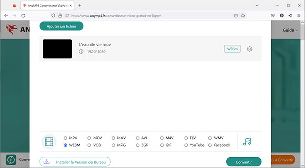 Convertir MOV en WEBM en ligne