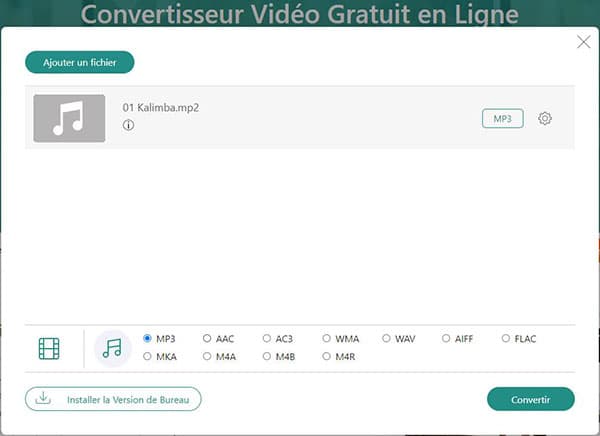 Convertir MP2 en MP3 en ligne gratuitement