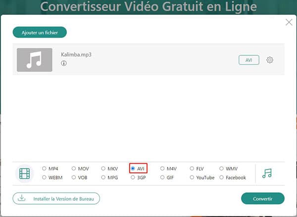 Convertir MP3 en AVI en ligne