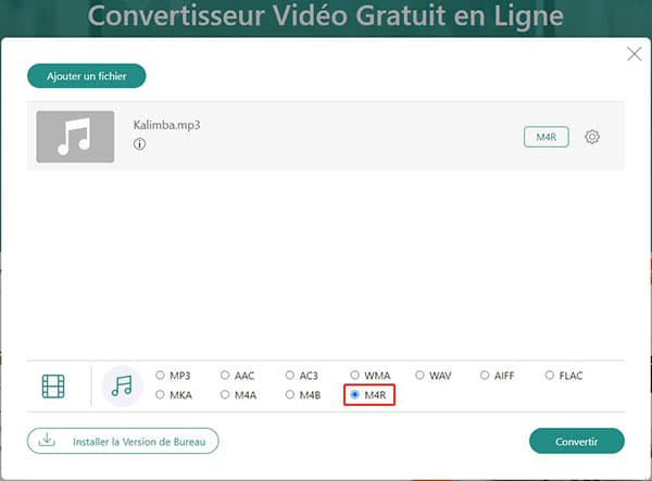 Convertir MP3 en M4R en ligne gratuitement