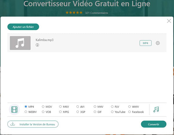 Convertir MP3 en MP4 en ligne avec AnyMP4 Convertisseur Vidéo Gratuit
