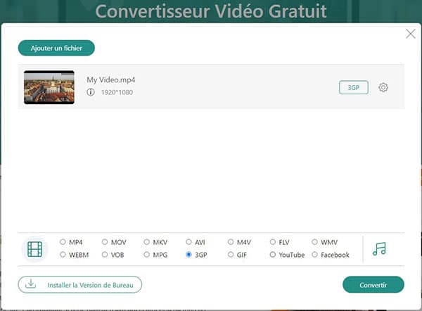 Convertir MP4 en 3GP en ligne