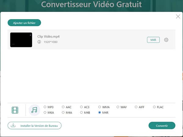 Convertir MP4 en M4R en ligne