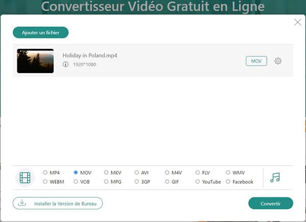 Convertir MP4 en MOV en ligne