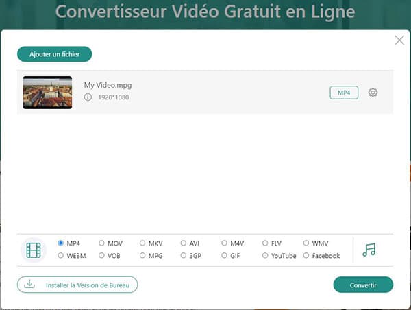 Convertir MPG en MP4 en ligne