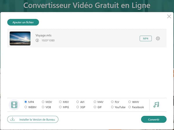 Convertir MTS en MP4 pour iPhone en ligne gratuitement