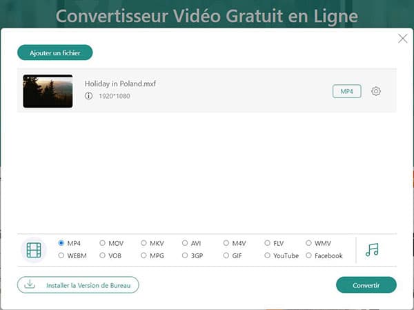 Convertir MXF en MP4 en ligne par AnyMP4 Convertisseur Vidéo Gratuit