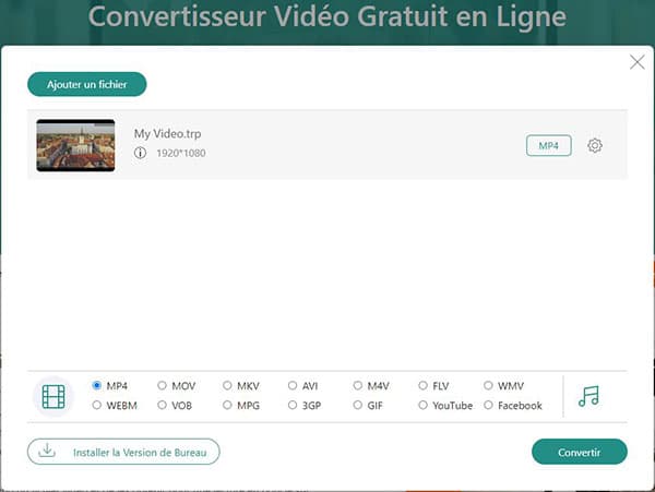 Convertir TRP en MP4 en ligne gratuitement